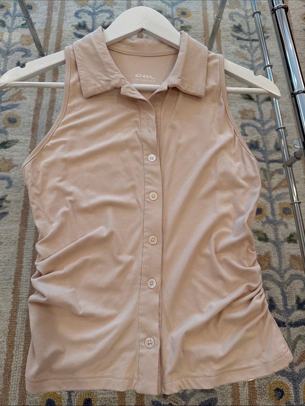 OGL Collared Faux Button Placket Side Ruched Vest Top